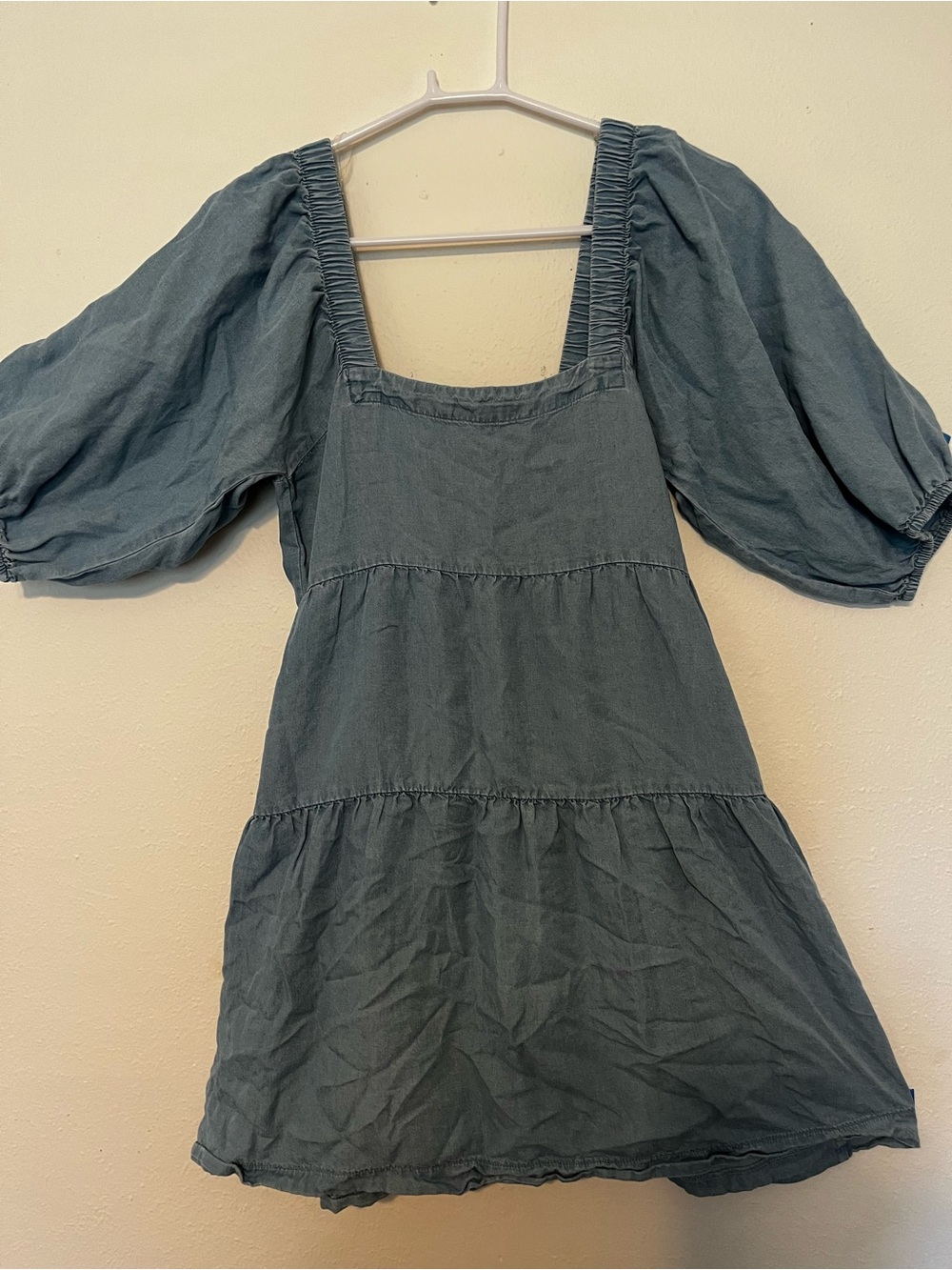 Anthropologie Slate Blue Puff-Sleeve Midi Dress